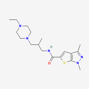 molecular formula C18H29N5OS B6911111 N-[3-(4-ethylpiperazin-1-yl)-2-methylpropyl]-1,3-dimethylthieno[2,3-c]pyrazole-5-carboxamide 
