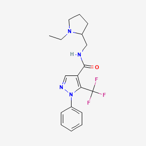 molecular formula C18H21F3N4O B6911161 N-[(1-ethylpyrrolidin-2-yl)methyl]-1-phenyl-5-(trifluoromethyl)pyrazole-4-carboxamide 