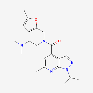 molecular formula C21H29N5O2 B6911218 N-[2-(dimethylamino)ethyl]-6-methyl-N-[(5-methylfuran-2-yl)methyl]-1-propan-2-ylpyrazolo[3,4-b]pyridine-4-carboxamide 