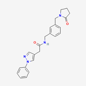 molecular formula C23H24N4O2 B6911518 N-[[3-[(2-oxopyrrolidin-1-yl)methyl]phenyl]methyl]-2-(1-phenylpyrazol-4-yl)acetamide 