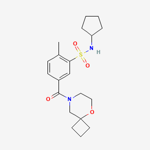 molecular formula C20H28N2O4S B6911603 N-cyclopentyl-2-methyl-5-(5-oxa-8-azaspiro[3.5]nonane-8-carbonyl)benzenesulfonamide 