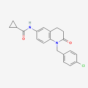 molecular formula C20H19ClN2O2 B6911658 N-[1-[(4-chlorophenyl)methyl]-2-oxo-3,4-dihydroquinolin-6-yl]cyclopropanecarboxamide 