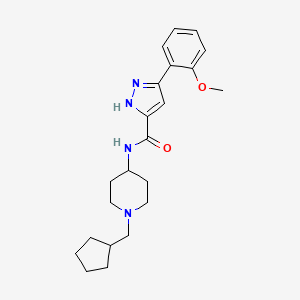 molecular formula C22H30N4O2 B6911659 N-[1-(cyclopentylmethyl)piperidin-4-yl]-3-(2-methoxyphenyl)-1H-pyrazole-5-carboxamide 