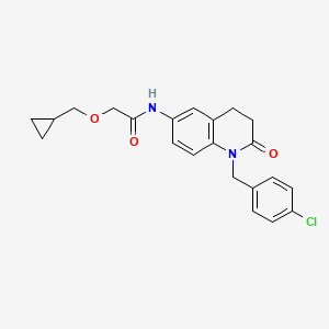 molecular formula C22H23ClN2O3 B6911670 N-[1-[(4-chlorophenyl)methyl]-2-oxo-3,4-dihydroquinolin-6-yl]-2-(cyclopropylmethoxy)acetamide 