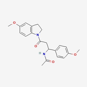 molecular formula C21H24N2O4 B6911759 N-[3-(5-methoxy-2,3-dihydroindol-1-yl)-1-(4-methoxyphenyl)-3-oxopropyl]acetamide 