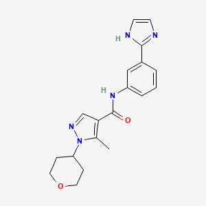 molecular formula C19H21N5O2 B6911981 N-[3-(1H-imidazol-2-yl)phenyl]-5-methyl-1-(oxan-4-yl)pyrazole-4-carboxamide 