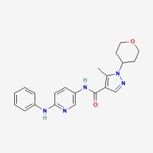 molecular formula C21H23N5O2 B6912000 N-(6-anilinopyridin-3-yl)-5-methyl-1-(oxan-4-yl)pyrazole-4-carboxamide 