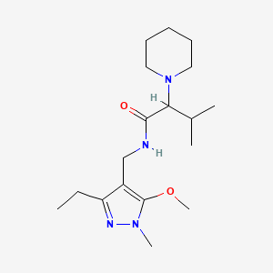 molecular formula C18H32N4O2 B6912377 N-[(3-ethyl-5-methoxy-1-methylpyrazol-4-yl)methyl]-3-methyl-2-piperidin-1-ylbutanamide 