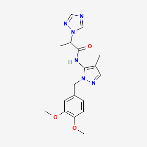 molecular formula C18H22N6O3 B6912410 N-[2-[(3,4-dimethoxyphenyl)methyl]-4-methylpyrazol-3-yl]-2-(1,2,4-triazol-1-yl)propanamide 
