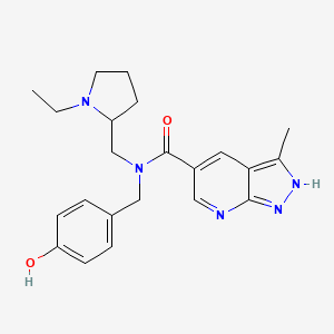 molecular formula C22H27N5O2 B6912434 N-[(1-ethylpyrrolidin-2-yl)methyl]-N-[(4-hydroxyphenyl)methyl]-3-methyl-2H-pyrazolo[3,4-b]pyridine-5-carboxamide 
