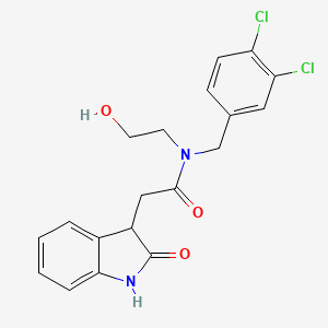 molecular formula C19H18Cl2N2O3 B6912552 N-[(3,4-dichlorophenyl)methyl]-N-(2-hydroxyethyl)-2-(2-oxo-1,3-dihydroindol-3-yl)acetamide 