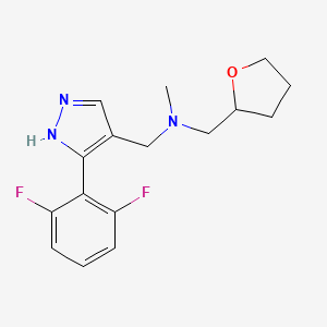 molecular formula C16H19F2N3O B6913122 N-[[5-(2,6-difluorophenyl)-1H-pyrazol-4-yl]methyl]-N-methyl-1-(oxolan-2-yl)methanamine 