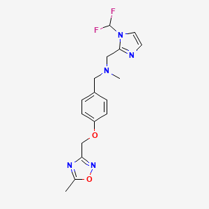 molecular formula C17H19F2N5O2 B6913306 N-[[1-(difluoromethyl)imidazol-2-yl]methyl]-N-methyl-1-[4-[(5-methyl-1,2,4-oxadiazol-3-yl)methoxy]phenyl]methanamine 