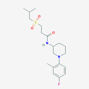 molecular formula C19H29FN2O3S B6913795 N-[1-(4-fluoro-2-methylphenyl)piperidin-3-yl]-3-(2-methylpropylsulfonyl)propanamide 