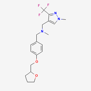 molecular formula C19H24F3N3O2 B6914081 N-methyl-N-[[1-methyl-3-(trifluoromethyl)pyrazol-4-yl]methyl]-1-[4-(oxolan-2-ylmethoxy)phenyl]methanamine 