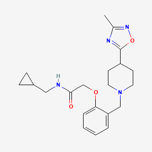 molecular formula C21H28N4O3 B6914130 N-(cyclopropylmethyl)-2-[2-[[4-(3-methyl-1,2,4-oxadiazol-5-yl)piperidin-1-yl]methyl]phenoxy]acetamide 