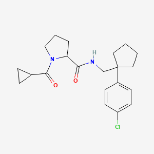 molecular formula C21H27ClN2O2 B6914451 N-[[1-(4-chlorophenyl)cyclopentyl]methyl]-1-(cyclopropanecarbonyl)pyrrolidine-2-carboxamide 