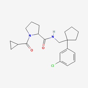 molecular formula C21H27ClN2O2 B6914458 N-[[1-(3-chlorophenyl)cyclopentyl]methyl]-1-(cyclopropanecarbonyl)pyrrolidine-2-carboxamide 