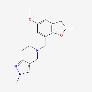 molecular formula C18H25N3O2 B6914485 N-[(5-methoxy-2-methyl-2,3-dihydro-1-benzofuran-7-yl)methyl]-N-[(1-methylpyrazol-4-yl)methyl]ethanamine 