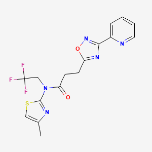 molecular formula C16H14F3N5O2S B6914682 N-(4-methyl-1,3-thiazol-2-yl)-3-(3-pyridin-2-yl-1,2,4-oxadiazol-5-yl)-N-(2,2,2-trifluoroethyl)propanamide 