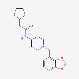 molecular formula C20H28N2O3 B6915128 N-[1-(1,3-benzodioxol-4-ylmethyl)piperidin-4-yl]-2-cyclopentylacetamide 