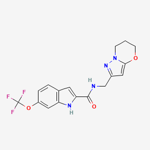 molecular formula C17H15F3N4O3 B6915484 N-(6,7-dihydro-5H-pyrazolo[5,1-b][1,3]oxazin-2-ylmethyl)-6-(trifluoromethoxy)-1H-indole-2-carboxamide 
