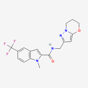 molecular formula C18H17F3N4O2 B6915486 N-(6,7-dihydro-5H-pyrazolo[5,1-b][1,3]oxazin-2-ylmethyl)-1-methyl-5-(trifluoromethyl)indole-2-carboxamide 