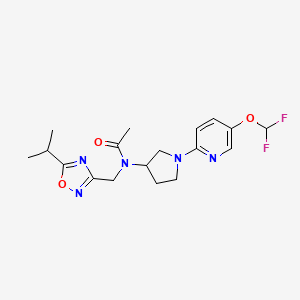 molecular formula C18H23F2N5O3 B6915639 N-[1-[5-(difluoromethoxy)pyridin-2-yl]pyrrolidin-3-yl]-N-[(5-propan-2-yl-1,2,4-oxadiazol-3-yl)methyl]acetamide 