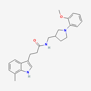 molecular formula C24H29N3O2 B6915855 N-[[1-(2-methoxyphenyl)pyrrolidin-3-yl]methyl]-3-(7-methyl-1H-indol-3-yl)propanamide 