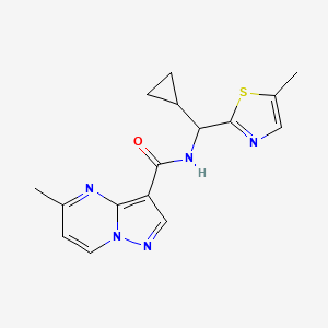 molecular formula C16H17N5OS B6916388 N-[cyclopropyl-(5-methyl-1,3-thiazol-2-yl)methyl]-5-methylpyrazolo[1,5-a]pyrimidine-3-carboxamide 