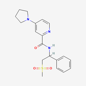 molecular formula C19H23N3O3S B6916416 N-(2-methylsulfonyl-1-phenylethyl)-4-pyrrolidin-1-ylpyridine-2-carboxamide 