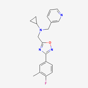 molecular formula C19H19FN4O B6916825 N-[[3-(4-fluoro-3-methylphenyl)-1,2,4-oxadiazol-5-yl]methyl]-N-(pyridin-3-ylmethyl)cyclopropanamine 