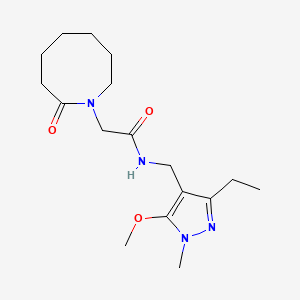 molecular formula C17H28N4O3 B6916898 N-[(3-ethyl-5-methoxy-1-methylpyrazol-4-yl)methyl]-2-(2-oxoazocan-1-yl)acetamide 