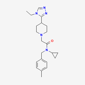 molecular formula C22H31N5O B6916943 N-cyclopropyl-2-[4-(4-ethyl-1,2,4-triazol-3-yl)piperidin-1-yl]-N-[(4-methylphenyl)methyl]acetamide 