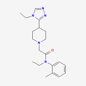 molecular formula C20H29N5O B6916957 N-ethyl-2-[4-(4-ethyl-1,2,4-triazol-3-yl)piperidin-1-yl]-N-(2-methylphenyl)acetamide 