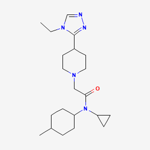 molecular formula C21H35N5O B6916970 N-cyclopropyl-2-[4-(4-ethyl-1,2,4-triazol-3-yl)piperidin-1-yl]-N-(4-methylcyclohexyl)acetamide 