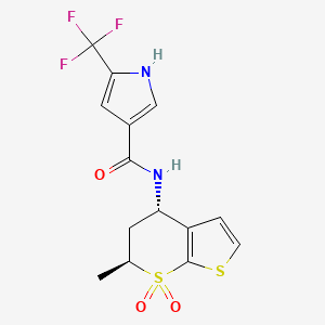 molecular formula C14H13F3N2O3S2 B6917105 N-[(4S,6S)-6-methyl-7,7-dioxo-5,6-dihydro-4H-thieno[2,3-b]thiopyran-4-yl]-5-(trifluoromethyl)-1H-pyrrole-3-carboxamide 