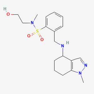 molecular formula C18H26N4O3S B6917232 N-(2-hydroxyethyl)-N-methyl-2-[[(1-methyl-4,5,6,7-tetrahydroindazol-4-yl)amino]methyl]benzenesulfonamide 