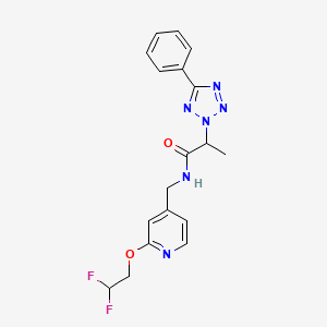 molecular formula C18H18F2N6O2 B6917333 N-[[2-(2,2-difluoroethoxy)pyridin-4-yl]methyl]-2-(5-phenyltetrazol-2-yl)propanamide 