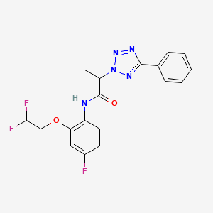 molecular formula C18H16F3N5O2 B6917479 N-[2-(2,2-difluoroethoxy)-4-fluorophenyl]-2-(5-phenyltetrazol-2-yl)propanamide 