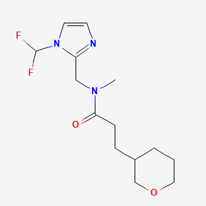 molecular formula C14H21F2N3O2 B6917974 N-[[1-(difluoromethyl)imidazol-2-yl]methyl]-N-methyl-3-(oxan-3-yl)propanamide 