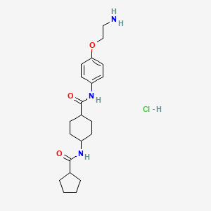molecular formula C21H32ClN3O3 B6918033 N-[4-(2-aminoethoxy)phenyl]-4-(cyclopentanecarbonylamino)cyclohexane-1-carboxamide;hydrochloride 