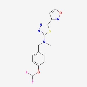 molecular formula C14H12F2N4O2S B6918072 N-[[4-(difluoromethoxy)phenyl]methyl]-N-methyl-5-(1,2-oxazol-3-yl)-1,3,4-thiadiazol-2-amine 