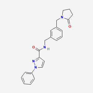 molecular formula C22H22N4O2 B6918241 N-[[3-[(2-oxopyrrolidin-1-yl)methyl]phenyl]methyl]-1-phenylpyrazole-3-carboxamide 
