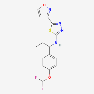 molecular formula C15H14F2N4O2S B6918692 N-[1-[4-(difluoromethoxy)phenyl]propyl]-5-(1,2-oxazol-3-yl)-1,3,4-thiadiazol-2-amine 