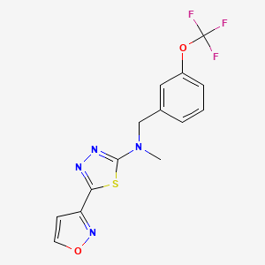molecular formula C14H11F3N4O2S B6918740 N-methyl-5-(1,2-oxazol-3-yl)-N-[[3-(trifluoromethoxy)phenyl]methyl]-1,3,4-thiadiazol-2-amine 
