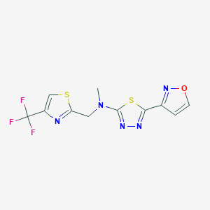 molecular formula C11H8F3N5OS2 B6918822 N-methyl-5-(1,2-oxazol-3-yl)-N-[[4-(trifluoromethyl)-1,3-thiazol-2-yl]methyl]-1,3,4-thiadiazol-2-amine 