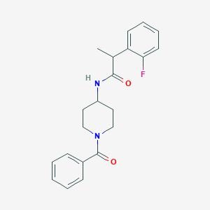 molecular formula C21H23FN2O2 B6919115 N-(1-benzoylpiperidin-4-yl)-2-(2-fluorophenyl)propanamide 