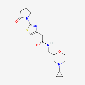 molecular formula C17H24N4O3S B6919151 N-[(4-cyclopropylmorpholin-2-yl)methyl]-2-[2-(2-oxopyrrolidin-1-yl)-1,3-thiazol-4-yl]acetamide 