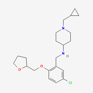 molecular formula C21H31ClN2O2 B6919222 N-[[5-chloro-2-(oxolan-2-ylmethoxy)phenyl]methyl]-1-(cyclopropylmethyl)piperidin-4-amine 